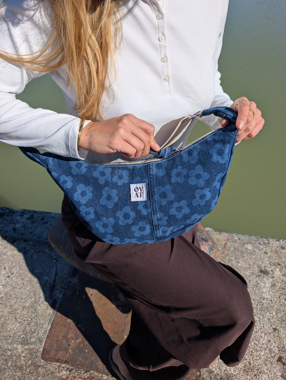 Crossbag denim fleurs