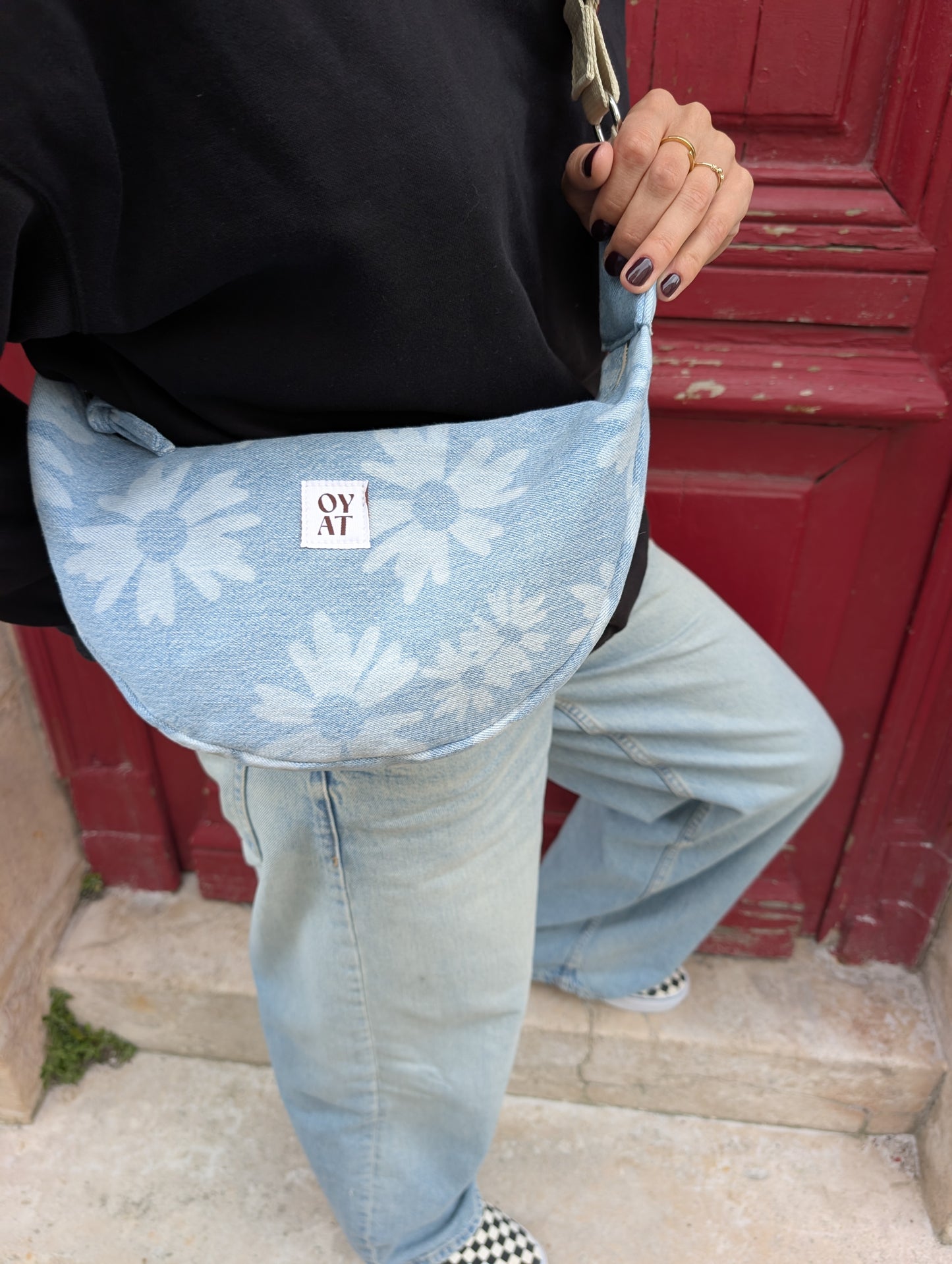 Crossbag Denim fleurs
