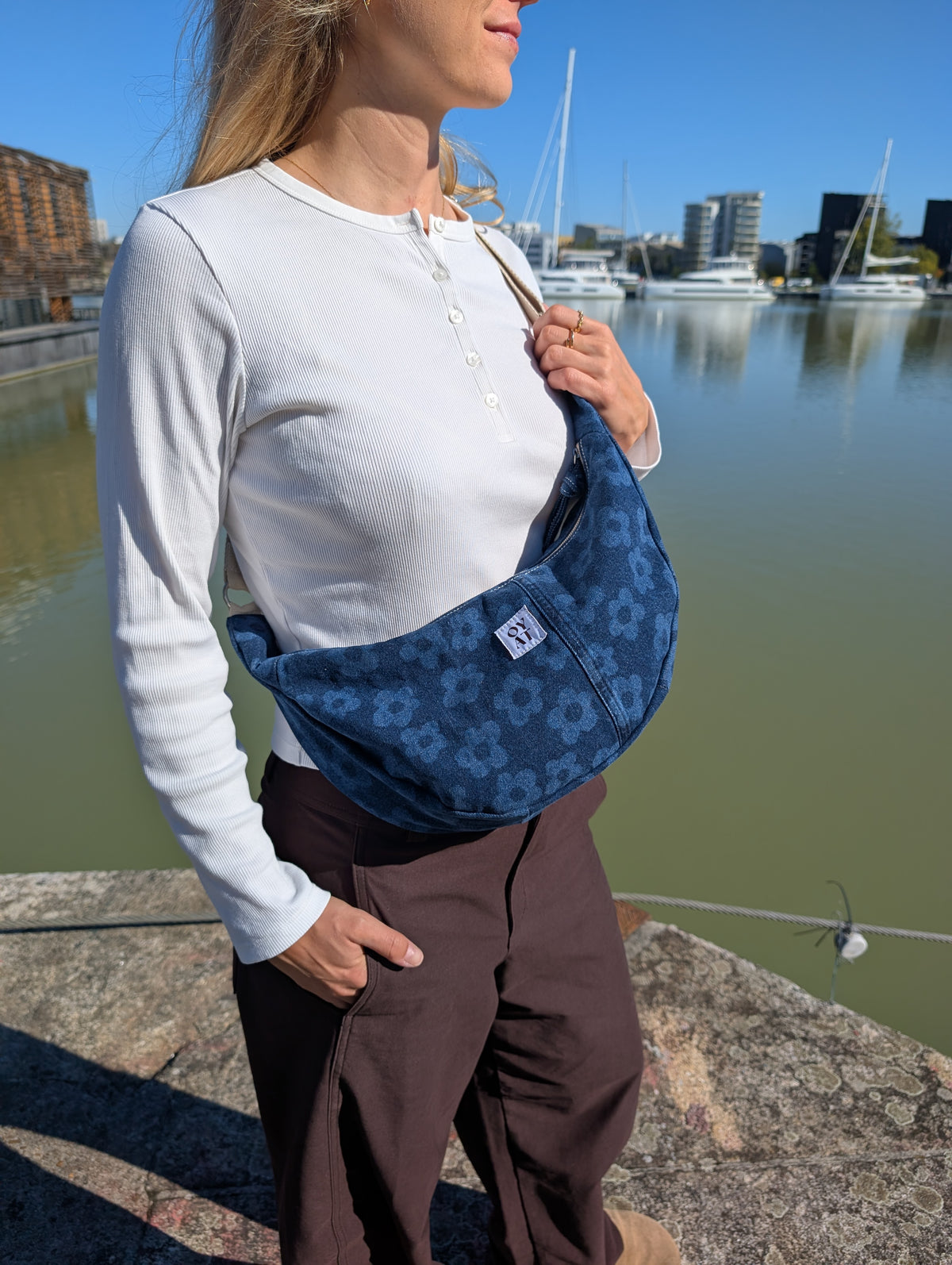 Crossbag denim fleurs
