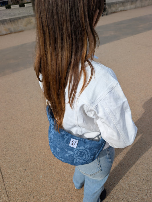 Mini crossbag denim imprimé roses