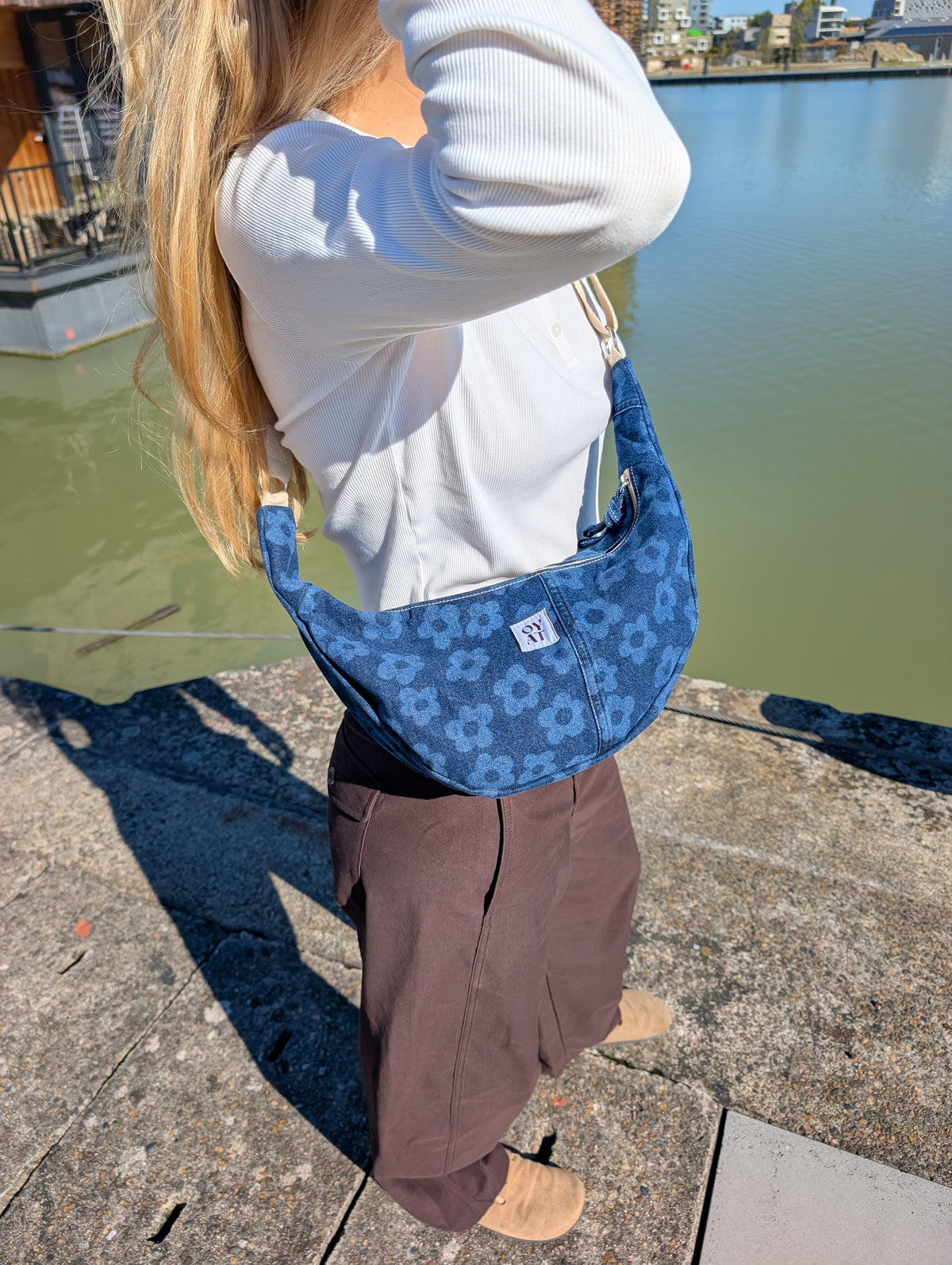 Crossbag denim fleurs