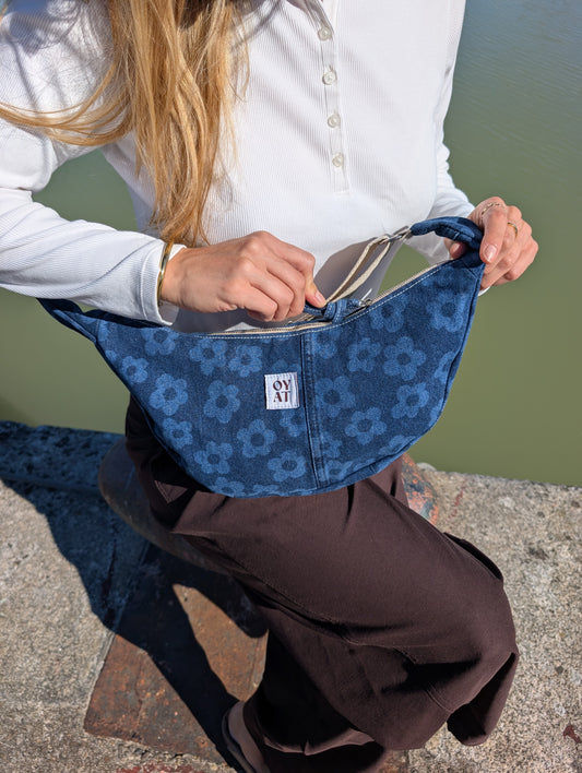 Crossbag denim fleurs