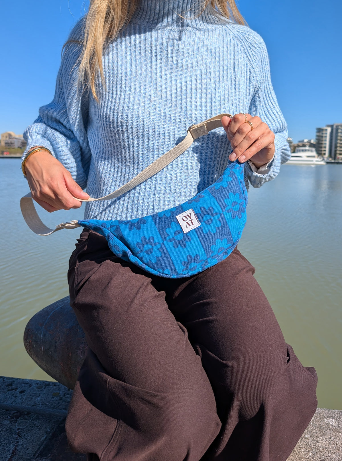 Mini crossbag bleu fleurs