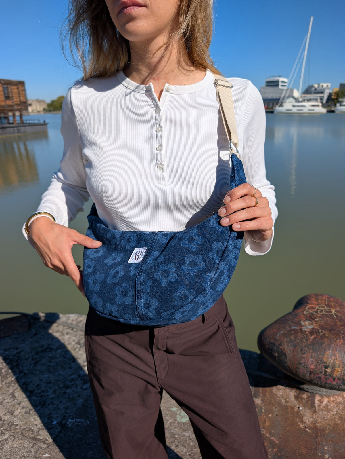 Crossbag denim fleurs